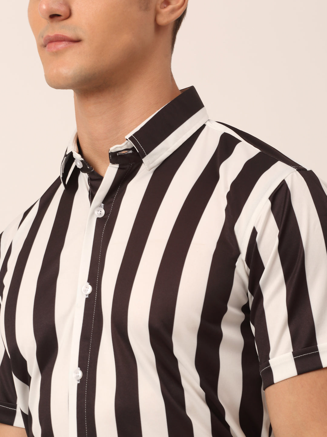 Indian Needle Men's White Striped Half Sleeve Formal Shirt