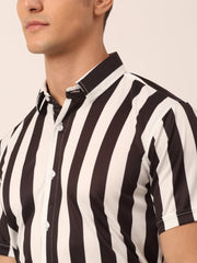 Indian Needle Men's Lycra Striped Half Sleeve Formal Shirts-SF-812White