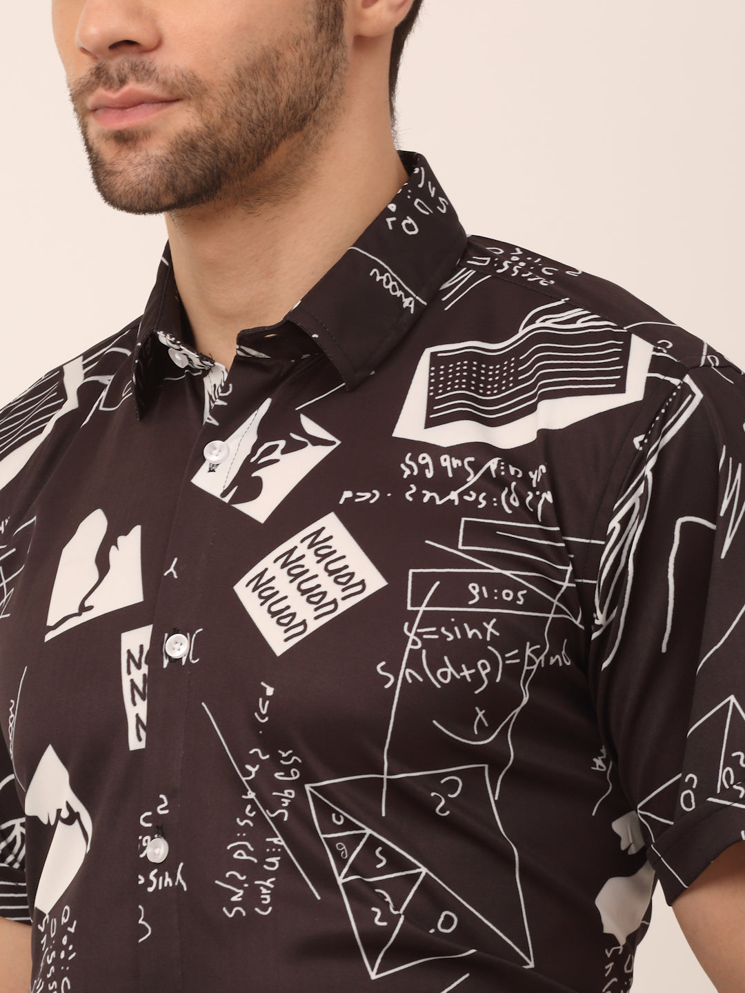 Men's Black Printed Formal Shirts - Lycra Half Sleeve Style
