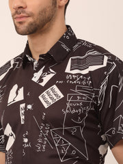 Indian Needle Men's Lycra Printed Half Sleeve Formal Shirts-SF-813Black