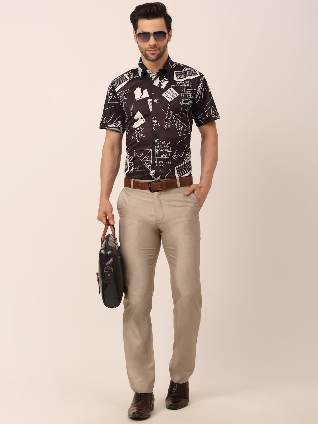 Men's Black Printed Formal Shirts - Lycra Half Sleeve Style