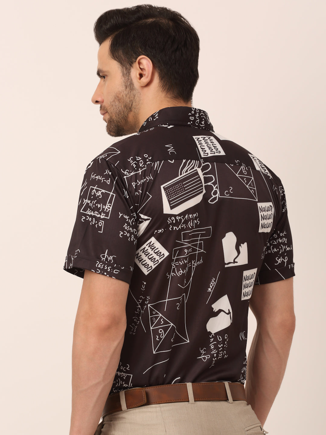 Men's Black Printed Formal Shirts - Lycra Half Sleeve Style