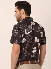 Indian Needle Men's Lycra Printed Half Sleeve Formal Shirts-SF-813Black