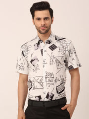 Indian Needle Men's Lycra Printed Half Sleeve Formal Shirts-SF-813White