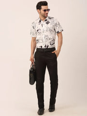 Indian Needle Men's Lycra Printed Half Sleeve Formal Shirts-SF-813White