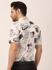 Indian Needle Men's Lycra Printed Half Sleeve Formal Shirts-SF-813White