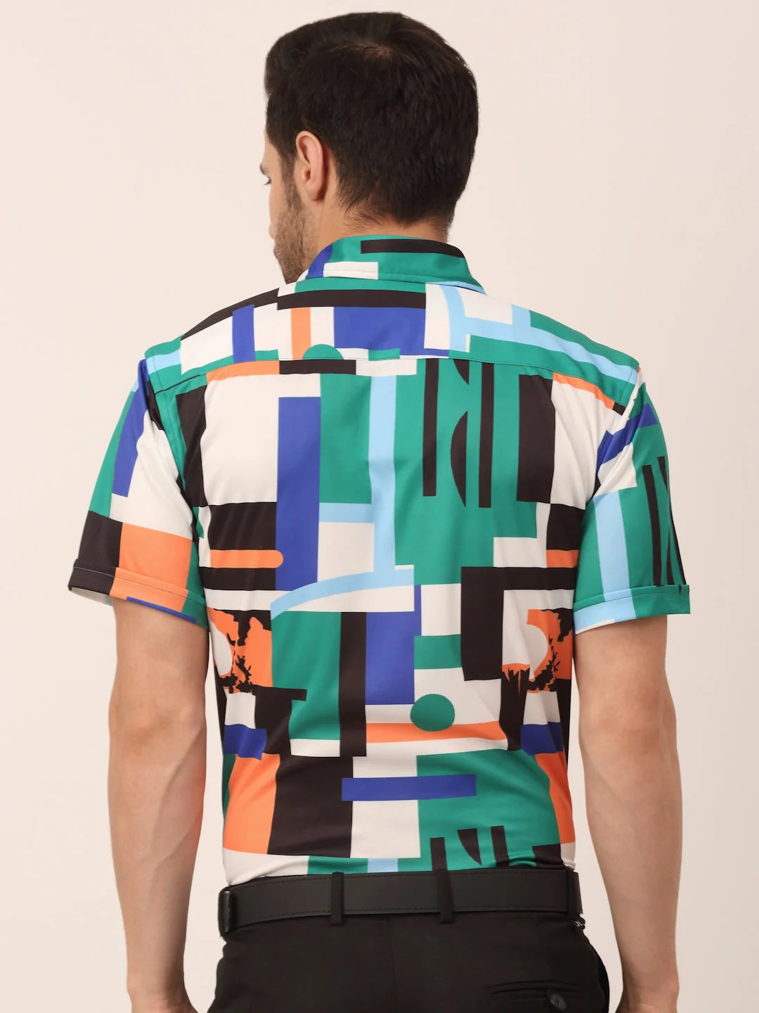 Green Printed Lycra Formal Shirts for Men - Half Sleeve