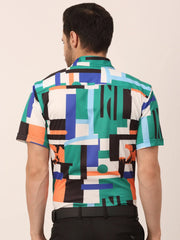 Indian Needle Men's Lycra Printed Half Sleeve Formal Shirts-SF-814Green