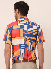 Indian Needle Men's Lycra Printed Half Sleeve Formal Shirts-SF-814Navy