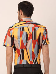 Indian Needle Men's Lycra Printed Half Sleeve Formal Shirts-SF-814Yellow