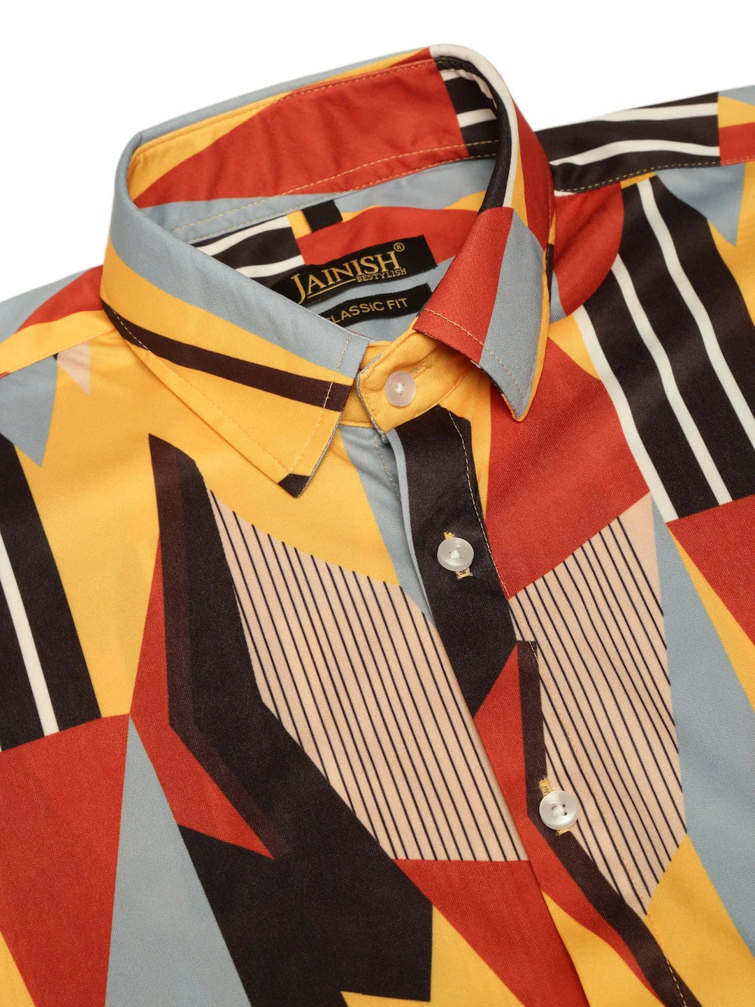 Yellow Printed Formal Shirts for Men - Lycra Half Sleeve