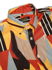 Indian Needle Men's Lycra Printed Half Sleeve Formal Shirts-SF-814Yellow