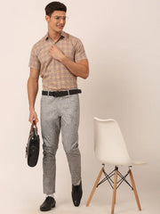 Indian Needle Men's Cotton Checked Half Sleeve Formal Shirts-SF-815Brown