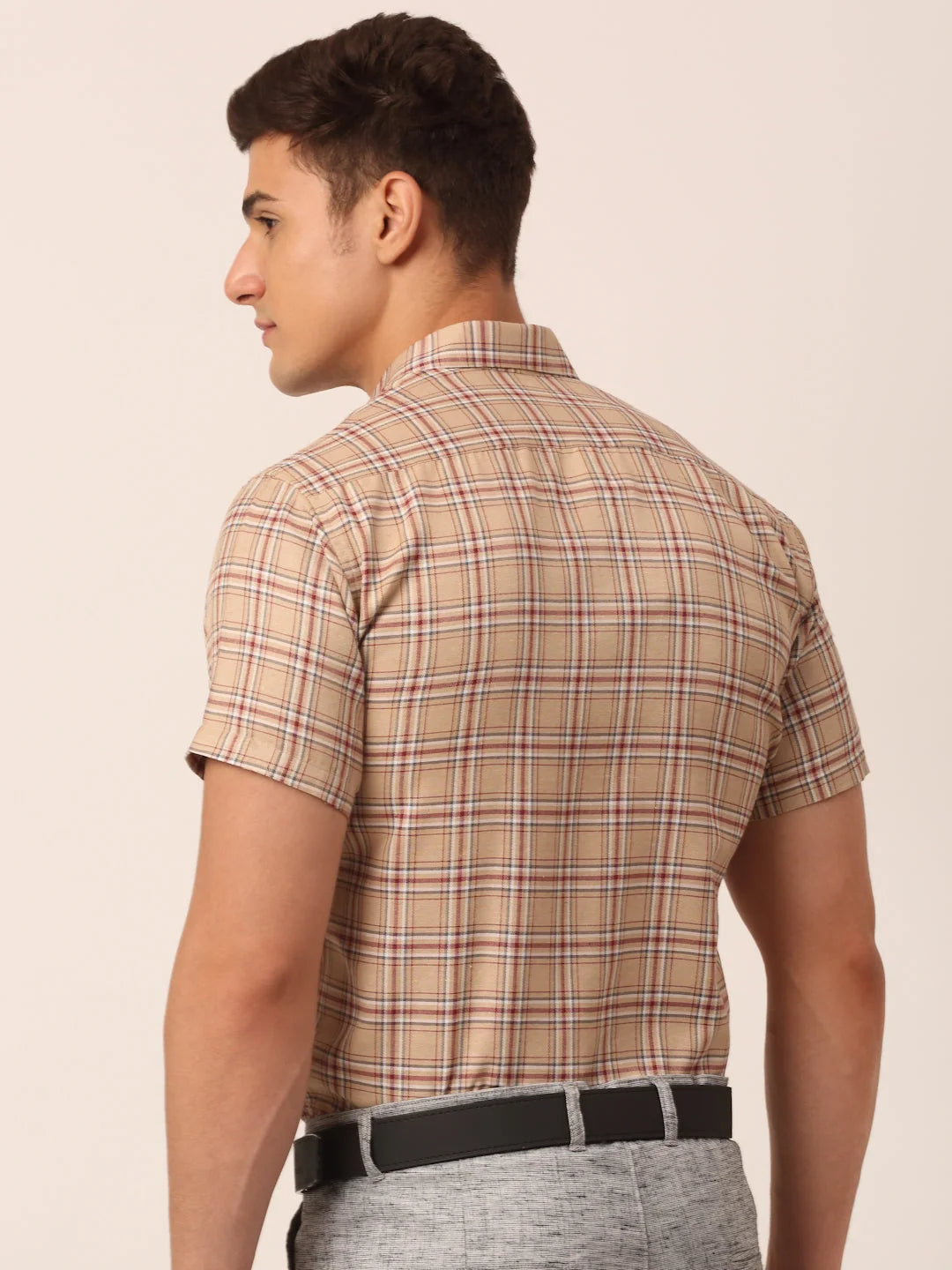 Men's Brown Checked Cotton Shirt - Half Sleeve Formal Shirts