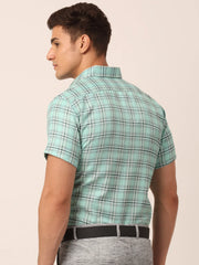 Indian Needle Men's Cotton Checked Half Sleeve Formal Shirts-SF-815Green