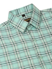 Indian Needle Men's Cotton Checked Half Sleeve Formal Shirts-SF-815Green