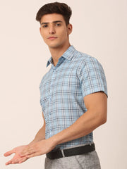 Men's Cotton Checked Half Sleeves Formal Shirts-SF-815