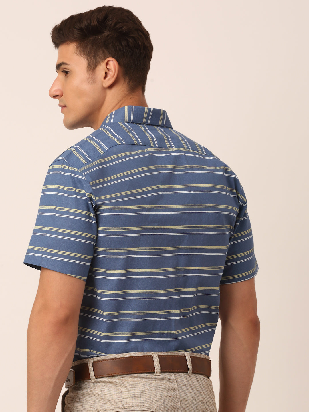Blue Striped Cotton Shirt - Mens Formal Shirts Indian Needle