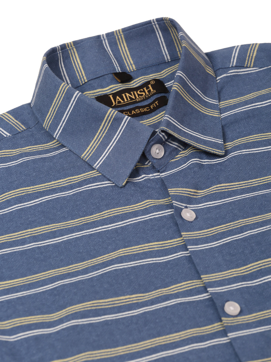 Blue Striped Cotton Shirt - Mens Formal Shirts Indian Needle