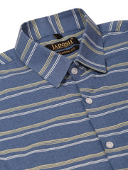 Indian Needle Men's Cotton Striped Half Sleeve Formal Shirts-SF-816Blue