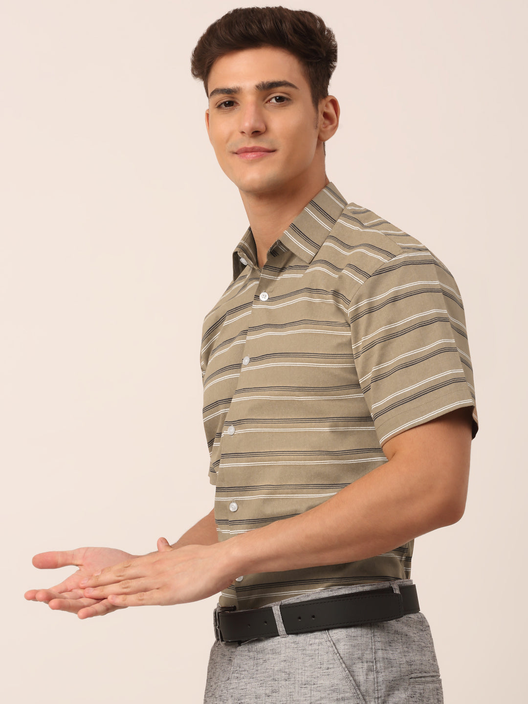 Brown Striped Cotton Shirt - Mens Formal Shirts Indian Needle