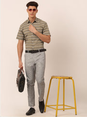 Indian Needle Men's Cotton Striped Half Sleeve Formal Shirts-SF-816Brown