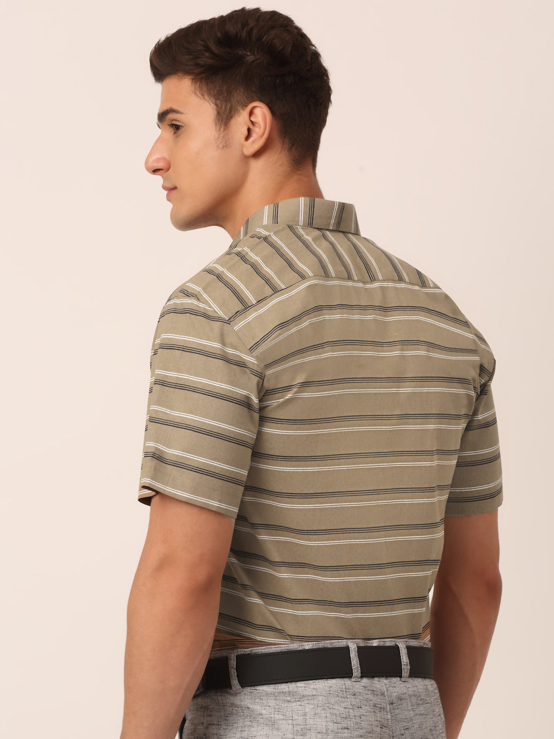 Brown Striped Cotton Shirt - Mens Formal Shirts Indian Needle
