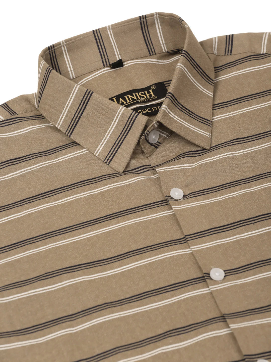 Brown Striped Cotton Shirt - Mens Formal Shirts Indian Needle