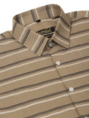 Indian Needle Men's Cotton Striped Half Sleeve Formal Shirts-SF-816Brown
