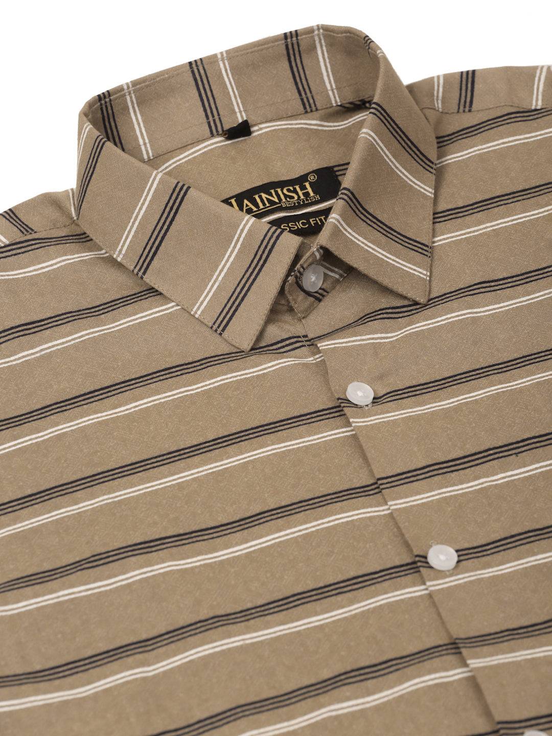 Brown Striped Cotton Shirt - Mens Formal Shirts Indian Needle