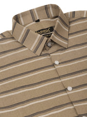 Indian Needle Men's Cotton Striped Half Sleeve Formal Shirts-SF-816Brown