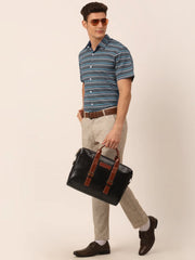 Indian Needle Men's Cotton Striped Half Sleeve Formal Shirts-SF-816Grey
