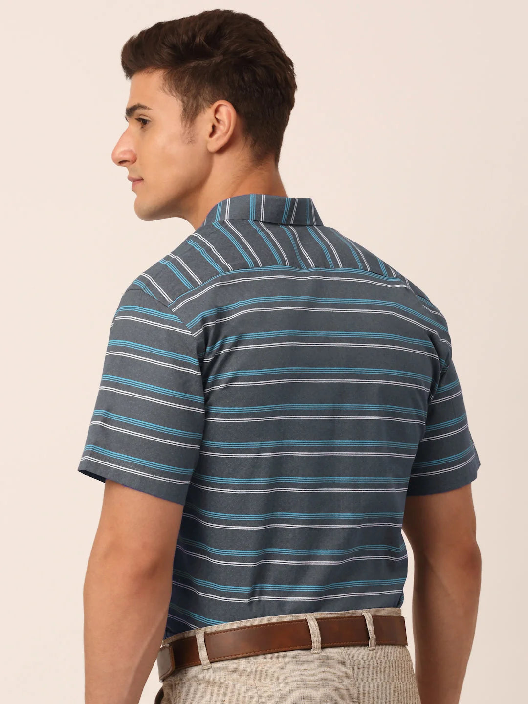Grey Striped Cotton Shirt - Mens Formal Shirts Indian Needle