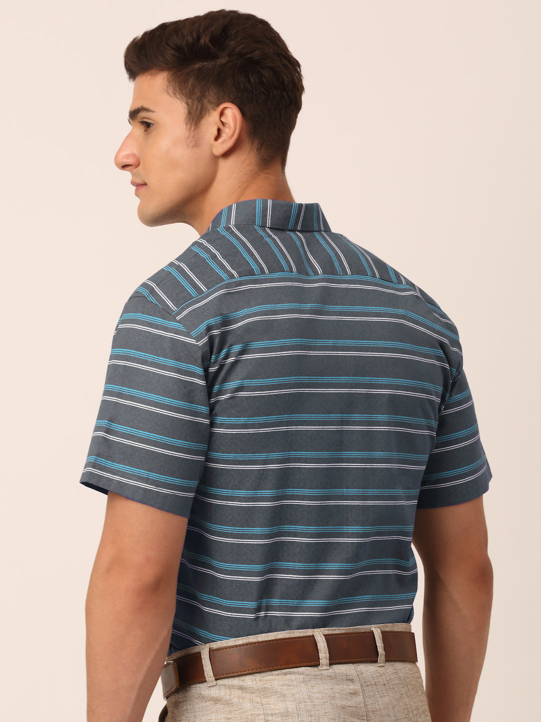 Grey Striped Cotton Shirt - Mens Formal Shirts Indian Needle