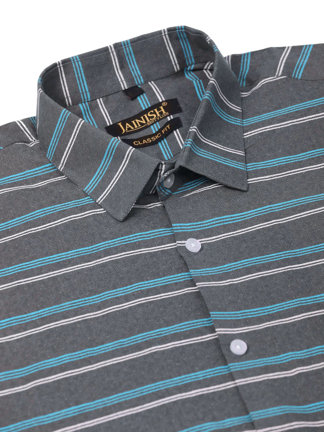 Grey Striped Cotton Shirt - Mens Formal Shirts Indian Needle