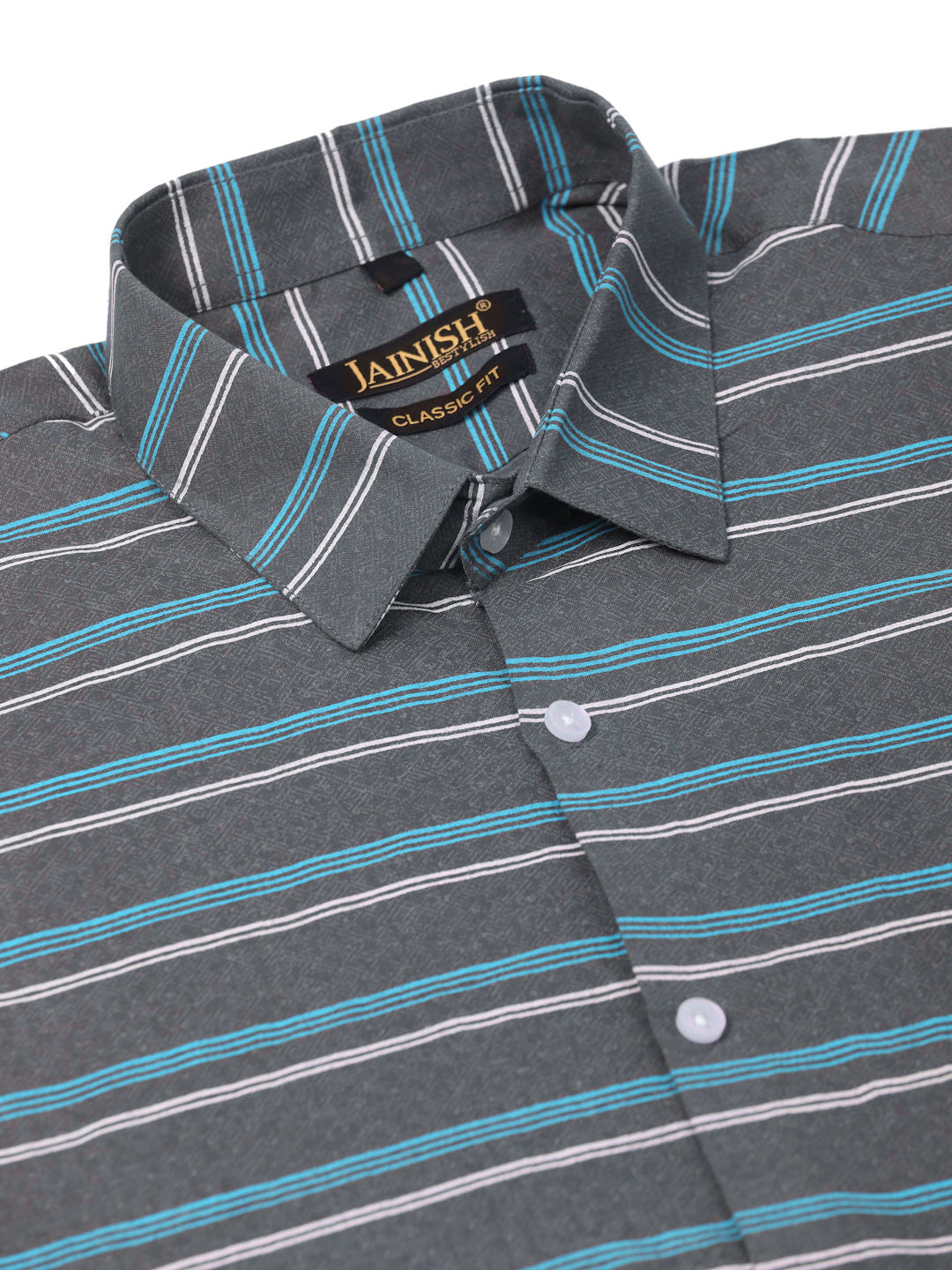 Grey Striped Cotton Shirt - Mens Formal Shirts Indian Needle