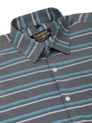 Indian Needle Men's Cotton Striped Half Sleeve Formal Shirts-SF-816Grey