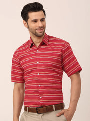 Indian Needle Men's Cotton Striped Half Sleeve Formal Shirts-SF-816Maroon