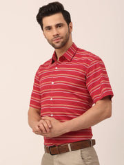 Indian Needle Men's Cotton Striped Half Sleeve Formal Shirts-SF-816Maroon
