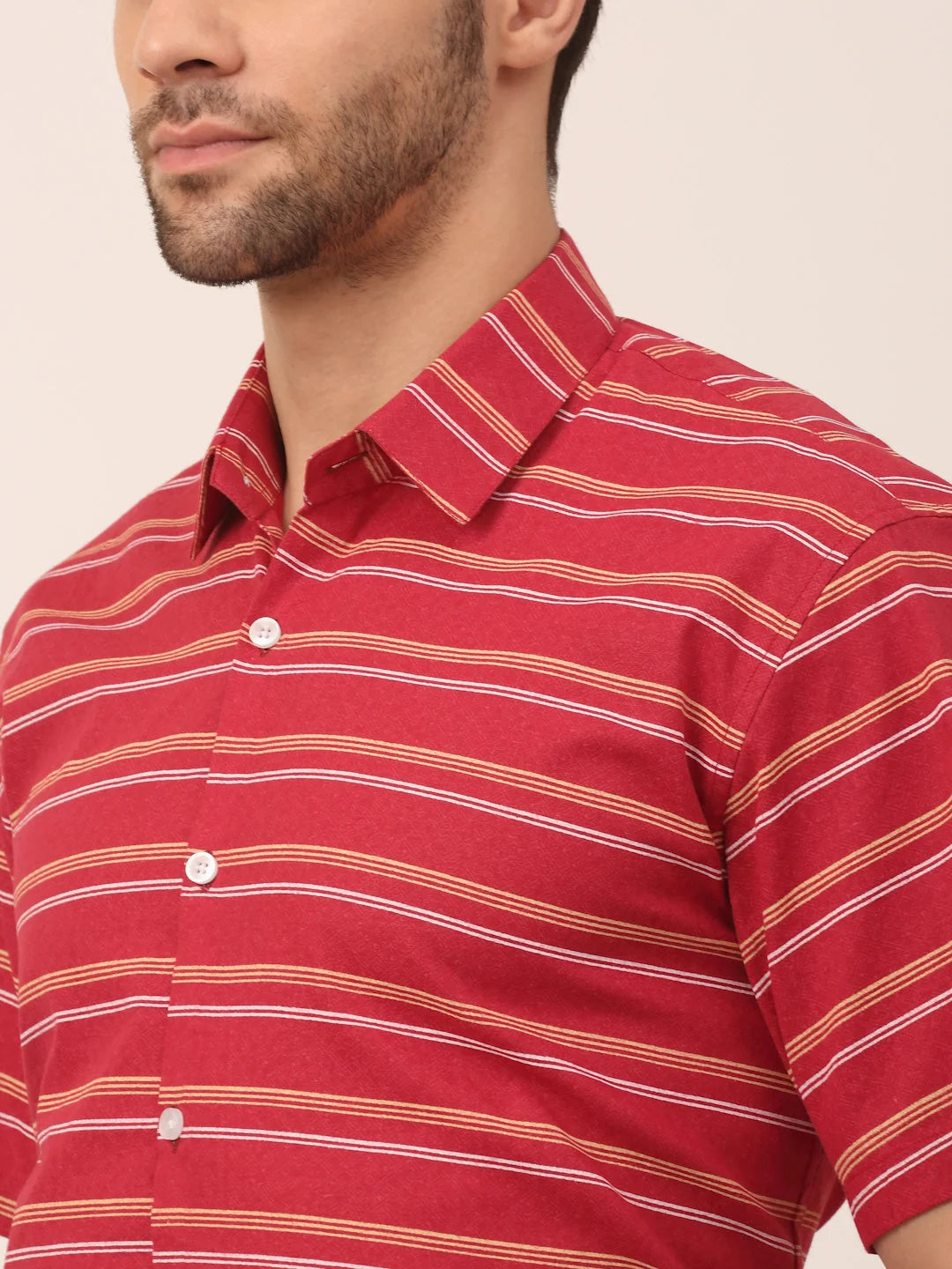 Maroon Striped Cotton Shirt - Mens Formal Shirts Indian Needle