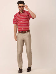 Indian Needle Men's Cotton Striped Half Sleeve Formal Shirts-SF-816Maroon
