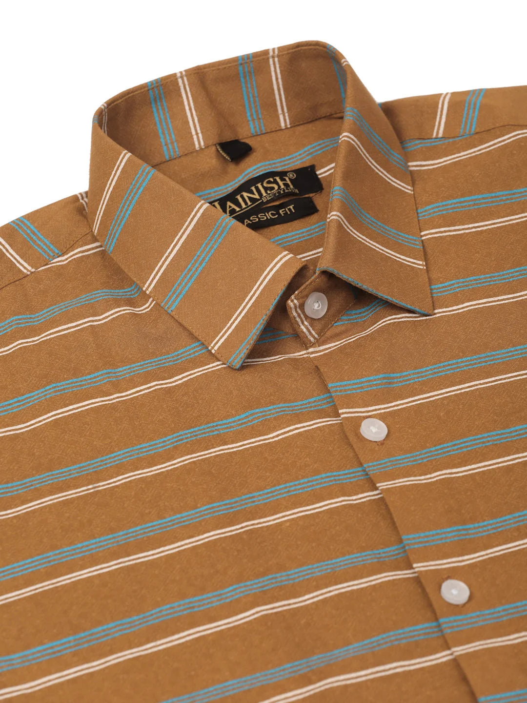 Mustard Striped Cotton Half Sleeve Formal Mens Shirt - Stylish