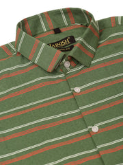 Indian Needle Men's Cotton Striped Half Sleeve Formal Shirts-SF-816Olive