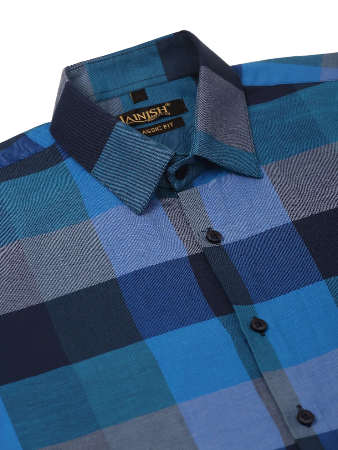 Blue Checked Cotton Half Sleeve Formal Mens Shirt - Indian Needle
