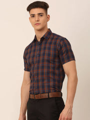 Men's Cotton Checked Half Sleeves Formal Shirts-SF-818