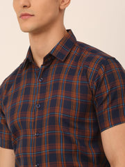 Men's Cotton Checked Half Sleeves Formal Shirts-SF-818