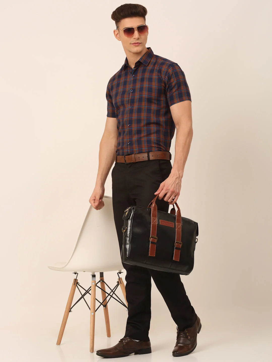 Mens Checked Cotton Half Sleeve Formal Shirt - Modern Style