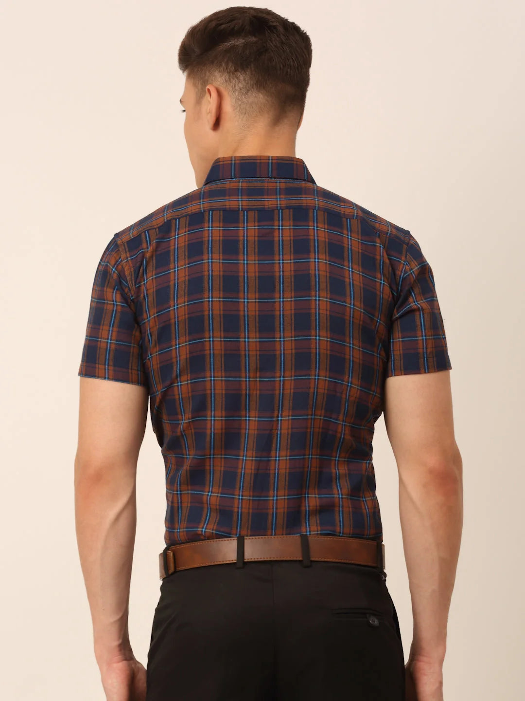 Mens Checked Cotton Half Sleeve Formal Shirt - Modern Style