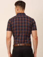 Men's Cotton Checked Half Sleeves Formal Shirts-SF-818