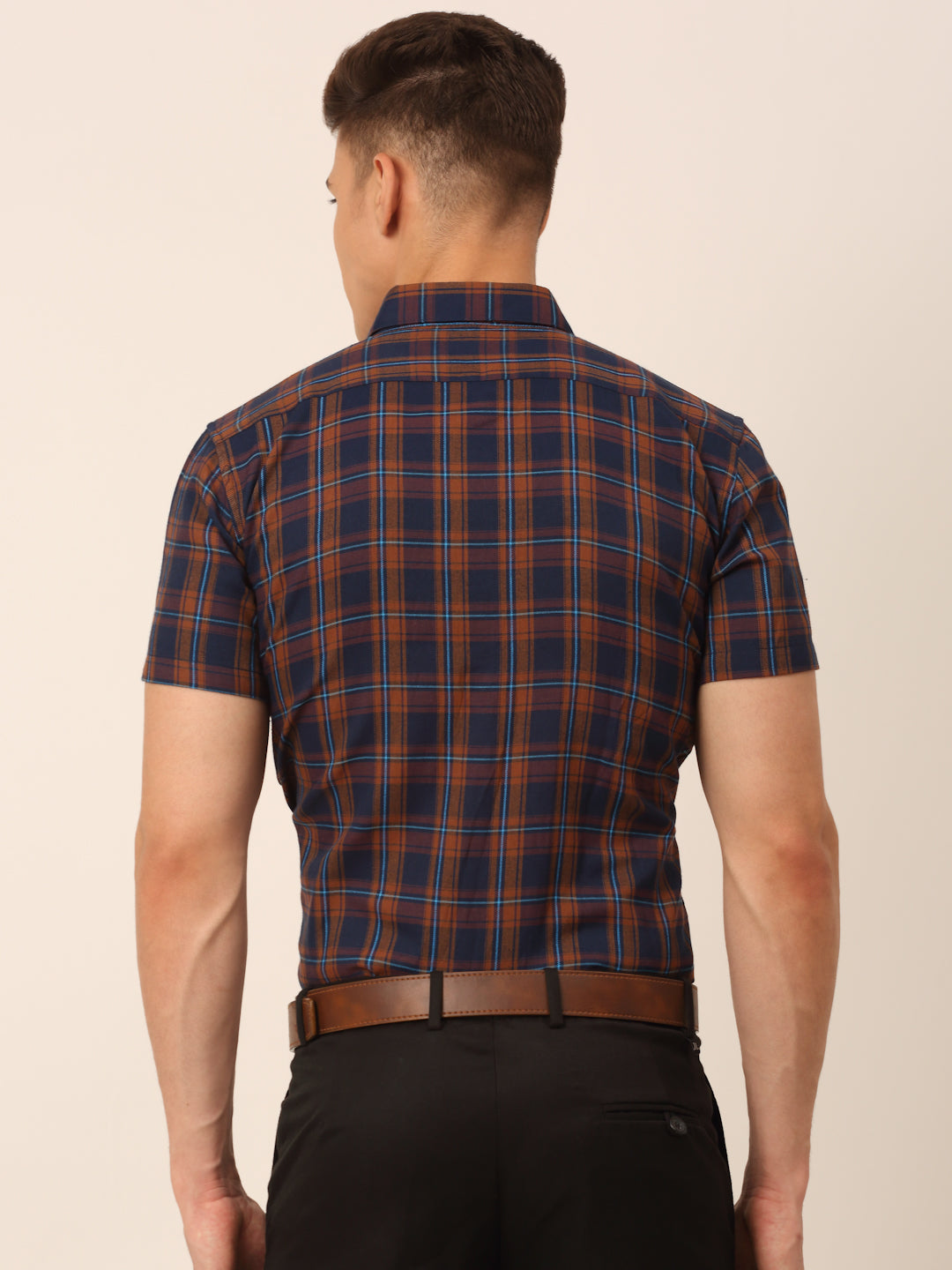 Mens Checked Cotton Half Sleeve Formal Shirt - Modern Style